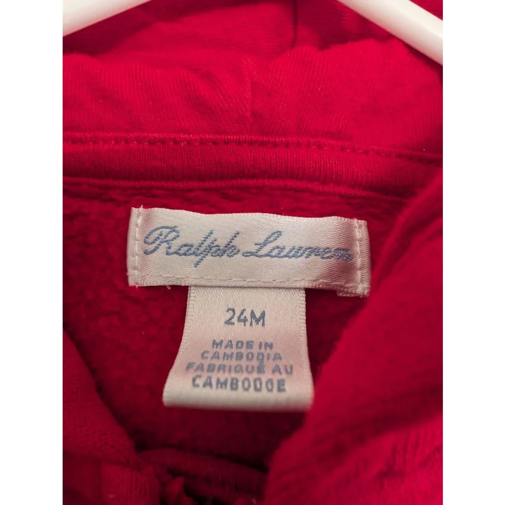 Baby Ralph Lauren Red Full-Zip Hoodie with Black Pony Logo 24 Months